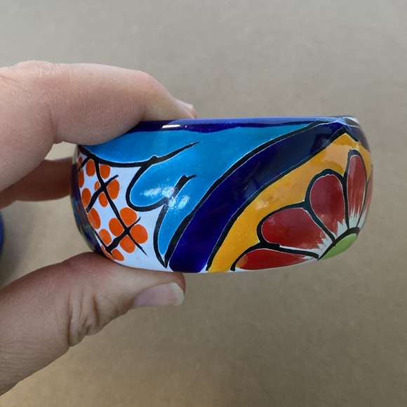 Ceramic Made in Mexico Souvenir hand painted trinket bowl container with lid - Picture 10 of 11